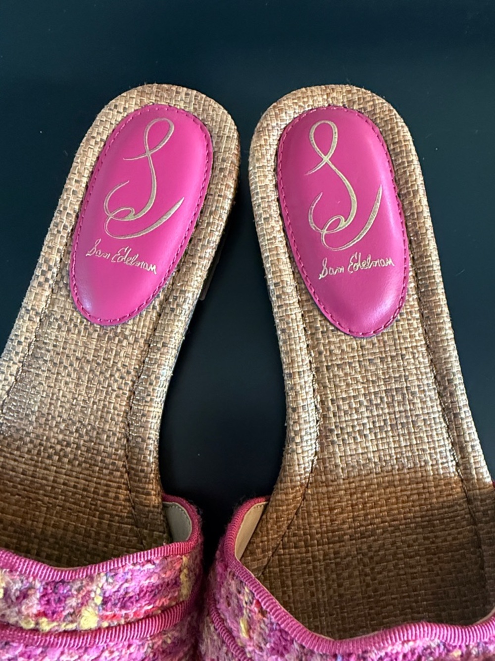 Sam Edelman Bambi 2 Pink Tweed Slide Sandals with Gold Buckles - Picture 8 of 12